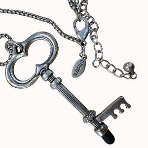 Chicos Antiqued Silver Skeleton Key Pendant Necklace, Goth, Vintage, Punk,